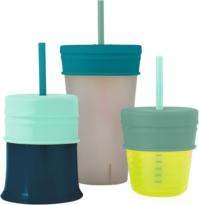 Boon Snug Silicone Sippy Cup Lids and Straws - Includes 3 Lids and 3 Straws - Convert Any Kids Cups or Toddler Cups into Straw Sippy Cups - Toddler Feeding Supplies and Travel Essentials - Green