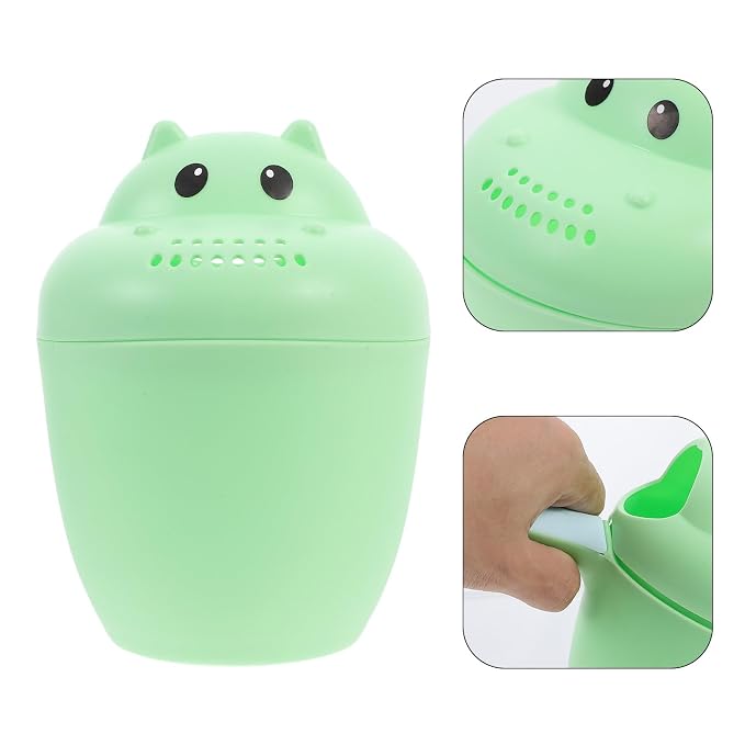 Bath Rinser and Shampoo Rinse Cup for Infants, Hippo Shape, Large Green Water Ladle with Eye Protection, Suitable for Newborns and Shower Bathing