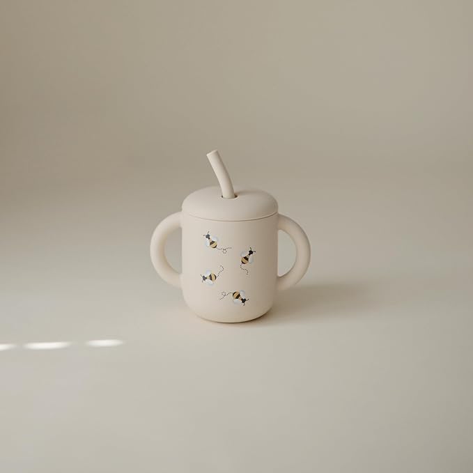 mushie 100% Silicone Training Cup & Straw for Toddlers | 6 Months+ (Bees)