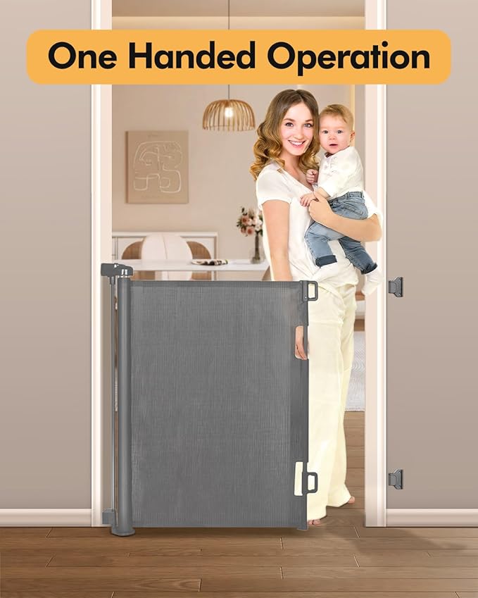 (2 Pack) Retractable Baby Gate for Stairs & Doorways,55" Wide x 33.6" Tall Easy Installation Mesh Dog Gate for Indoor & Outdoor Use,Pet and Dog Safety Gate for Hallways(Grey)
