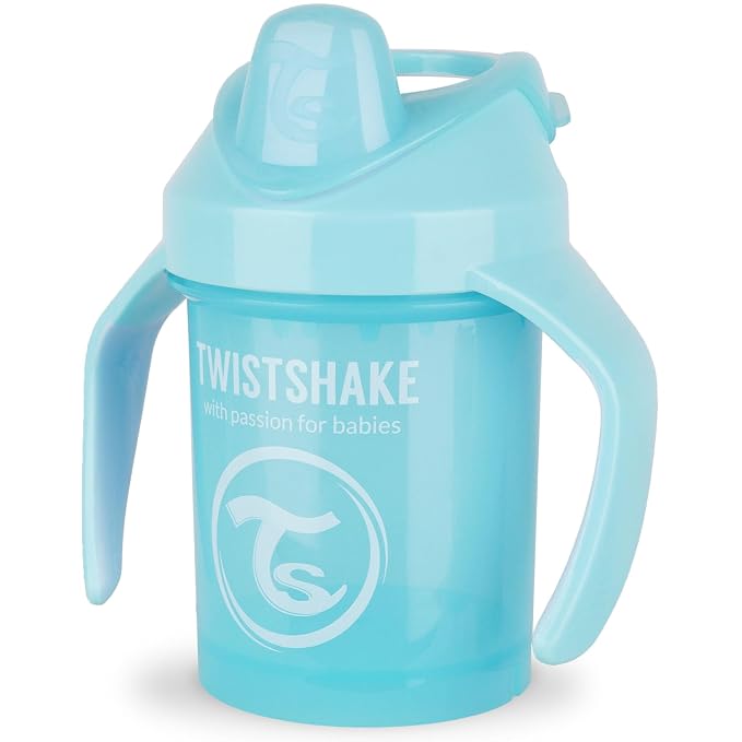 Twistshake Non-Spill Mini Baby Sippy Cup with Soft Spout and Fruit Mixer - 230ml | Leak Proof Baby Weaning Cup | Easy-Grip Toddler Cups | BPA-Free Sippy Cups for Toddlers | Pastel Blue- 1 Count