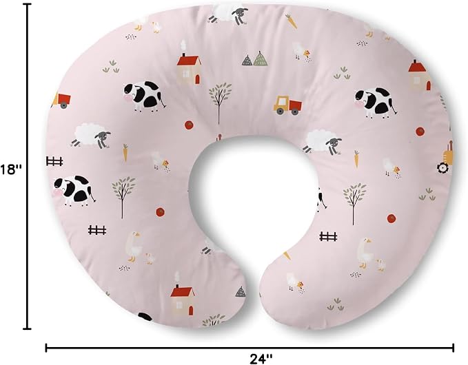 Little Grape Land Nursing Pillow for Breastfeeding, Soft and Supportive Breastfeeding Pillow for Mom and Baby, Cute Feeding Pillow with Removable Cover for 0–12 Months, Pink Ranch