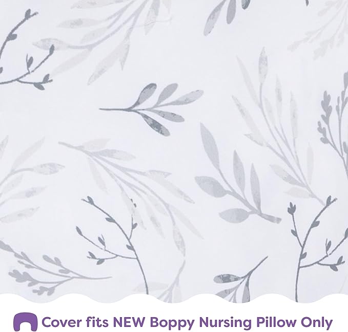 Boppy Nursing Pillow Cover - Soft, Hypoallergenic Washable Microfiber Bottle & Breastfeeding Pillow Covers (Redesigned Feeding Pillow Sold Separately) - Gray Gentle Leaves