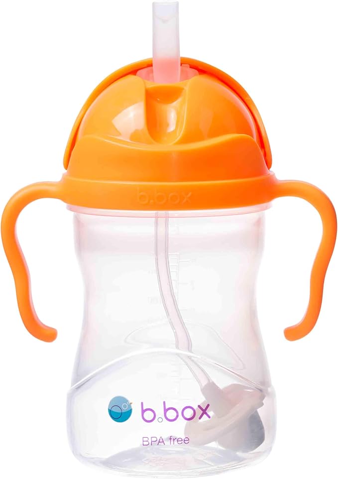 b.Box Sippy Cup with Weighted Straw. Drink from Any Angle, Leak Proof, Spill Proof, Easy Grip. BPA Free, Dishwasher Safe. for Babies 6m+ to Toddlers (Orange Zing, 8oz)