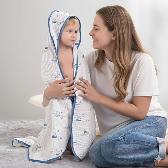 Muslin Hooded Baby Towels for Newborns, 32"x32", 100% Cotton ??6 Layers Super Soft Absorbent Breathable, Baby Bath Towel, Toddler Bath Towel ??Pack of 2