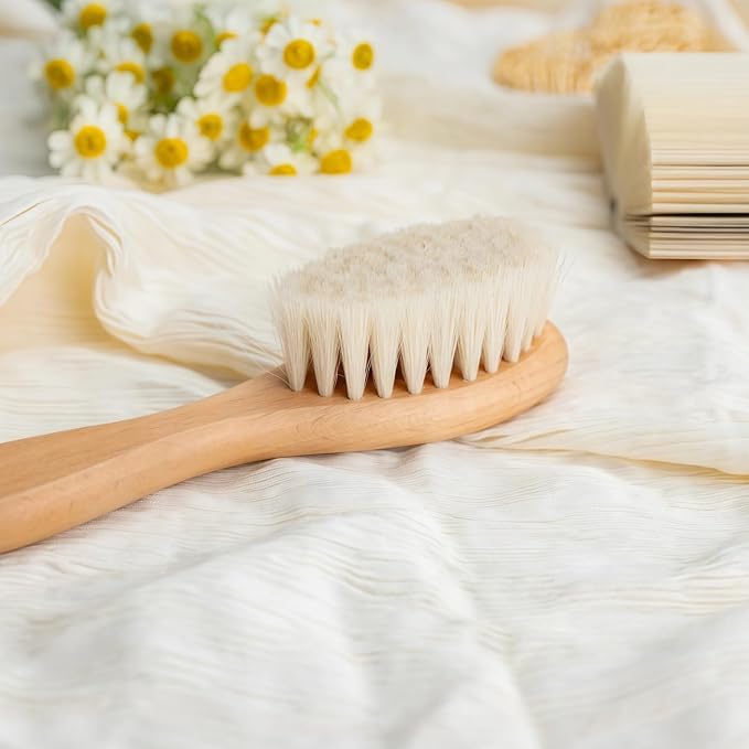 Custom Name Baby Brush and Comb Set, Personalized 3-Piece Wooden Hairbrush Kit for Newborns, Soft Goat Hair Bristles, Baby Registry & Shower Gift