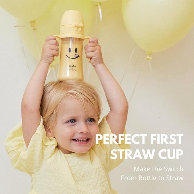 GROSMIMI x KNOTTED Flip Top Spill Proof Sippy Cup, PPSU, BPA Free, Stage 2 Straw for Toddlers (Smile 10oz)