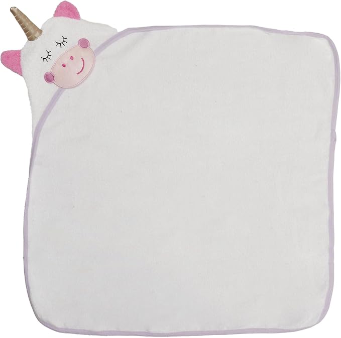 EVERYDAY KIDS Hooded Baby Toddler Bath Towel for Girls - 3D White Unicorn Towel with Horn; Soft and Absorbent Terry Cloth Hooded Towel for Young Kids; Baby Girl Bath Essential