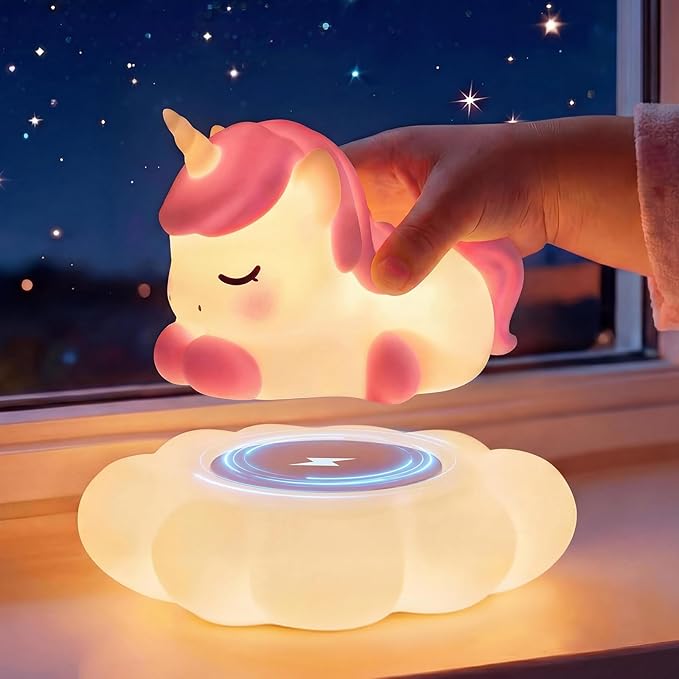 Mewaii Cloud Unicorn Night Light for Kids-Wireless Charging Cloud Base, 3-Level Dimmable 7-Color Changing & 30-Min Timer, Portable Girls Night Lamp, Cute Unicorn Gifts for Girls Baby Nursery Decor
