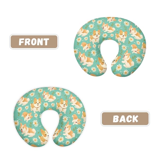 Jeiento Cute Welsh Corgi Dog Nursing Pillow Covers Daisy Flower Nursing Pillowcase for Mom,Newborn Zipper Slipcover for Breastfeeding Pillows Reversible Removable U-Shaped Pillow Case for Dog Lover
