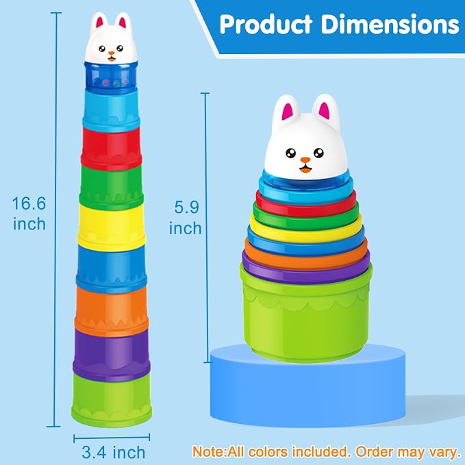 WEEJOYGAM Baby Stacking Cups, Nesting Stacking Toys for Toddlers 1-3 Montessori Toys for 1 Year Old Gift, Kid Water Bath Toys for Babies 6-12 Months Developmental Cause and Effect Color Sorting Blocks