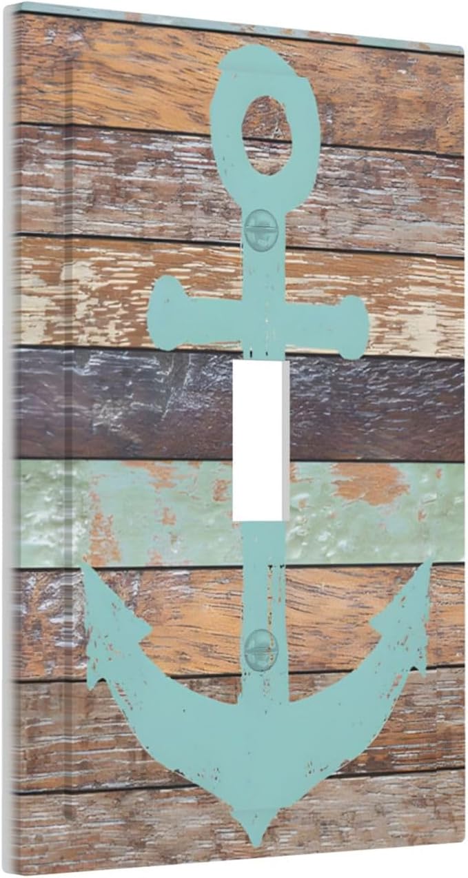 Timeworn Marine Weathered Wood Rustic Nautical Anchor Decorative Light Switch Cover 1 Gang Single Toggle Device Electrical Faceplate Switchplates Decorator Outlet Wall Plate for Farmhouse Home Decor