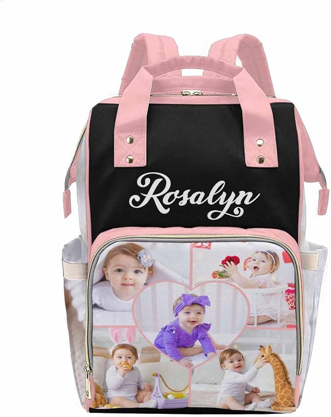 M YESCUSTOM Custom Diaper Bag for Girls & Boys - Large Capacity Backpack with Photo Personalized Baby Diaper Bags for Mom - Waterproof Nappy Baby Bag with Name - Newborn Gift