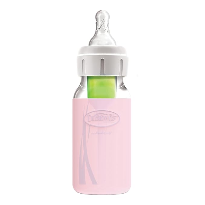 Dr. Brown's Options+ Narrow Glass Bottle Sleeve, 100% Silicone, Pink, BPA-Free, 4 oz, 12-Pack