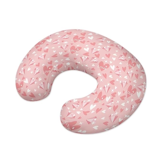 Pink Love Heart Pillow Cover for Infant Snug Neutral Breastfeeding Pillow Cover for Baby Boy Girl,Lightweight Nursing Pillow Case for Bottle Feeding Cushion Cover
