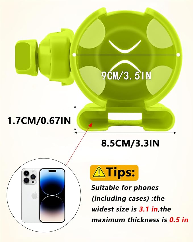 Universal Stroller Cup Holder with Mobile Phone Case, 2-in-1 Strollers Storage Rack, 360 Degrees Rotation Drink Holder for Bike, Pushchair, Wheelchair, Walker,Bicycle, Fits Most Cups (Green)