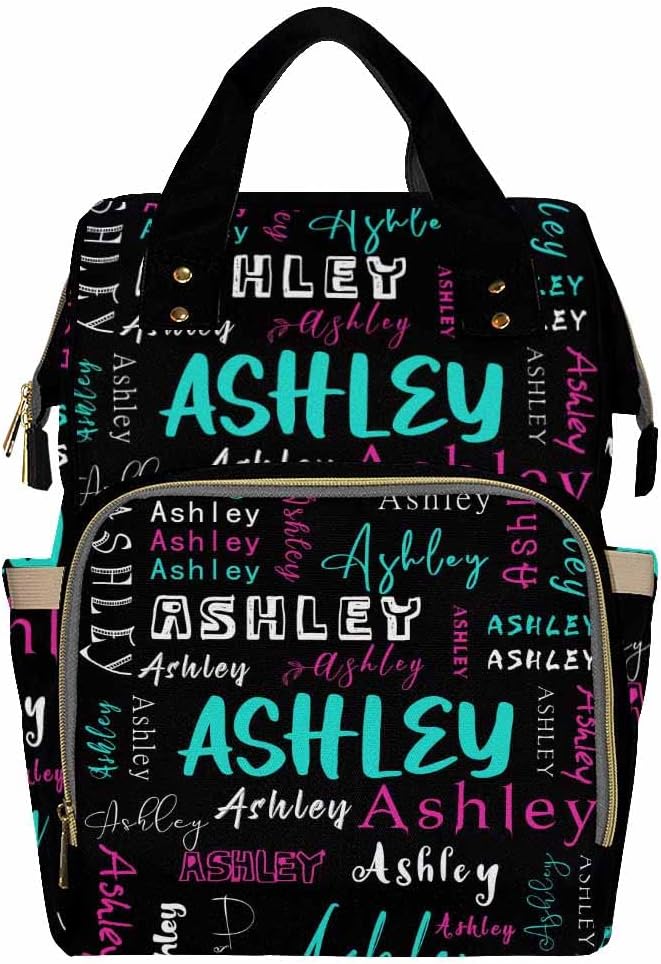 Artsadd Custom Monogram Diaper Back Pack with Thermal Pockets, Blue And Pink Travel Backpack Customized Baby Bags with Name Gift for Women Family Friend