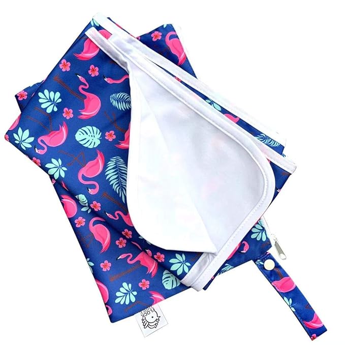 Flockthree Waterproof Baby Changing Pad with Storage Bag (43.3" X 28.7") Washable Wipeable Reusable Leak Proof Diaper Travel Mat Station Changing Mattress Liner Cribs Bed Cover, Flamingos