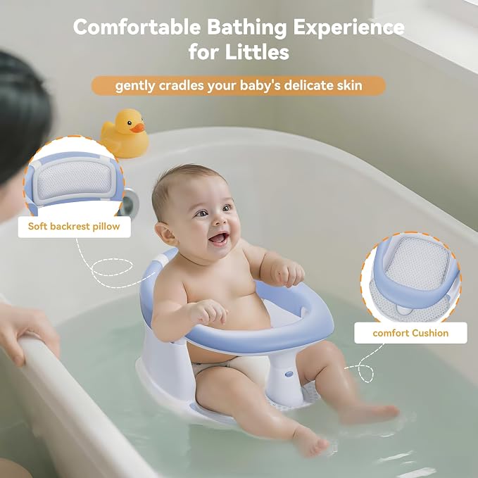 Baby Bath Seat for Babies 6 Months & Up - 360° Protection Baby Bath Chair with Temperature Alert & Cushion | Non-Slip Toddler Bathtub Seat | Newborn Infant Bath Tub Seats for Babies Sitting Up (Blue)