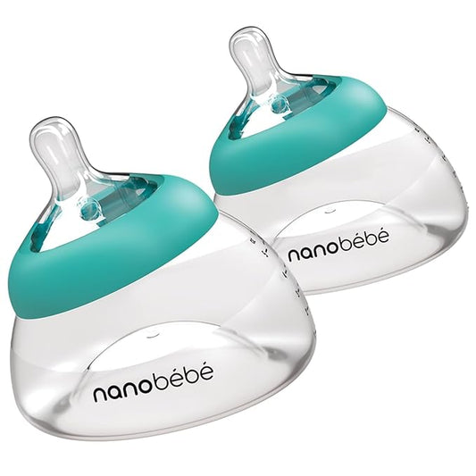 Nanobebe Breastmilk Bottle, Breastfeeding Newborn Breast Like, Anti Colic, Perfect Latch, Preserves Breast Milk nutrients, Twin-Pack Teal