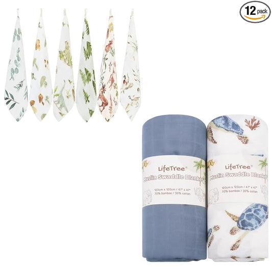 LifeTree Muslin Swaddle Blankets Neutral, Baby Washcloths Sea Turtle Swaddling Wrap Nursery Receiving Blanket for Boys & Girls