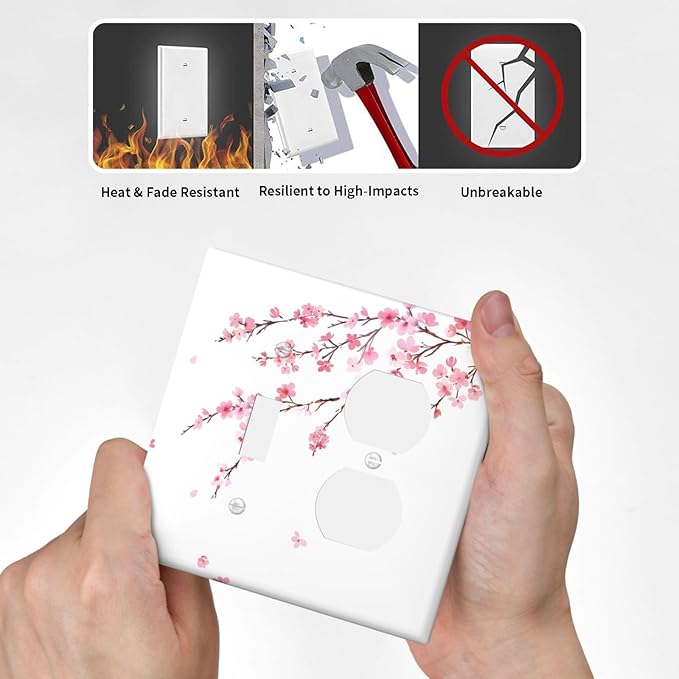 Watercolor Cherry Blossoms Flowers Pink Floral Wallplates 1 Toggle 1 Duplex Switch Plate Electrical GFCI Faceplate Decorative Light Switch Covers for Bedroom Living Room Decor