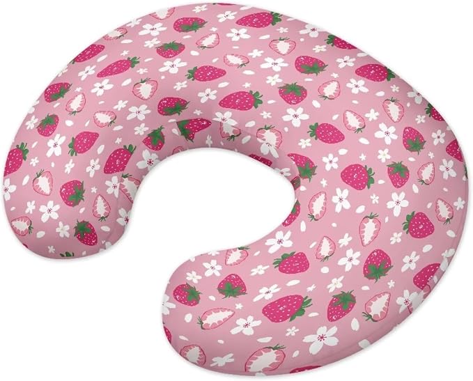 Strawberry Nursing Pillow Cover Breast Feeding Pillow Covers 1 Pack for Breastfeeding Pillow Soft Fabric Fits Snug On Infant Feeding Cushion Cover Pillow Not Included
