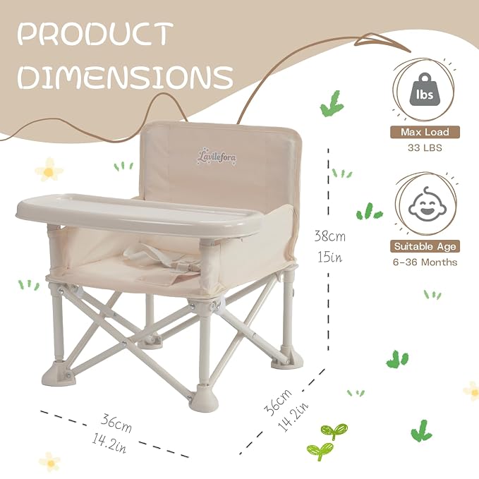 Portable Baby Chair,Portable 3-in-1 Baby Booster Seat with Tray,Folding Toddler High Chair for Travel,Camping, Home & Dining, Easy to Clean & Store, Safe with Child Safety Belt Carry Bag(White)