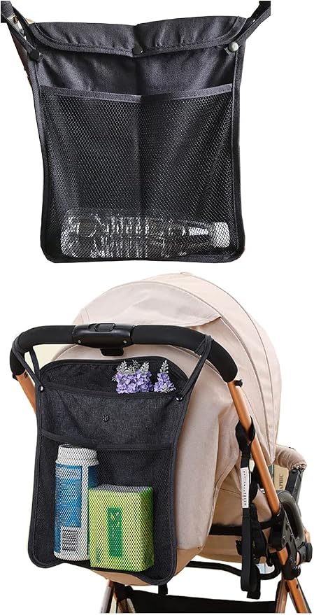 2PCS Pack Baby Stroller Organizer,The Side One for Toys and Snacks,The Back One For Mommy to Keep Keys, Phone, Snacks, Bottles,Nappy Diaper Storage, Detachable,Fits for Umbrella Strollers (BLACK F)