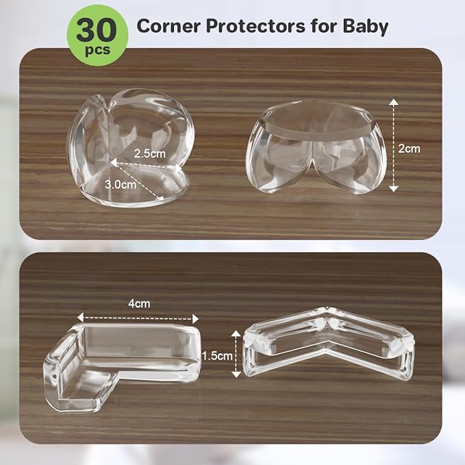 30 Pack Clear Baby Corner Protectors, L-Shaped & Spherical Furniture Edge Guards for Baby Proofing Soft PVC Table Corner Covers for Safety on Tables, Cabinets, Shelves ??Childproof Bumpers for Home