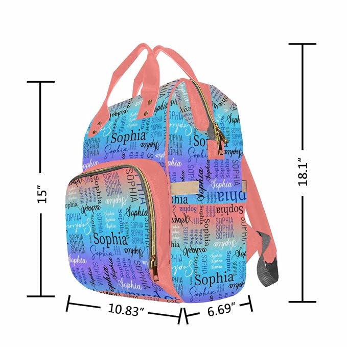 InterestPrint Custom Name Diaper Bag - Personalized Color Gradient Signature Nappy Backpack - Monogram Nursing Shoulders Laptop Daypack Travel for Women