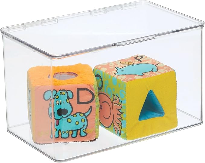 mDesign Set of 2 Storage Boxes with Lids ??Stackable Plastic Storage Boxes for Nursery ??Practical Plastic Toy Box Set ??Clear