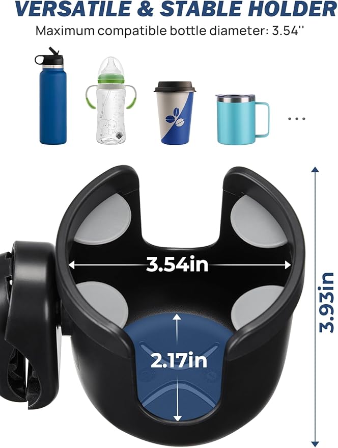 JOYTUTUS Wheelchair Cup Holder, Rollator Cup Holder, 4 Flexible Tabs with Hook Drink Holder for Walker, Scooter, Stroller, Mobility