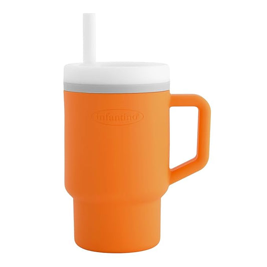 Infantino My 1st Tumbler, Silicone Sippy Cup with Straw & Handle, Spill-Resistant Baby Cup for On-the-Go, BPA-Free Transition Bottle, Creamsicle (Pack of 6)