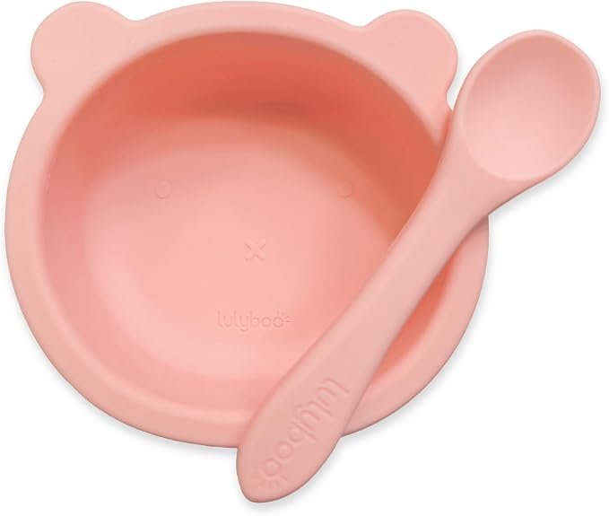 Lulyboo Silicone Bear Suction Bowl & Spoon Set for Babies & Toddlers - Food-Grade Silicone, Non-Spill Anti-Slip Base, Soft Gumming Spoon, Durable & Dishwasher Safe, Ideal for Self-Feeding