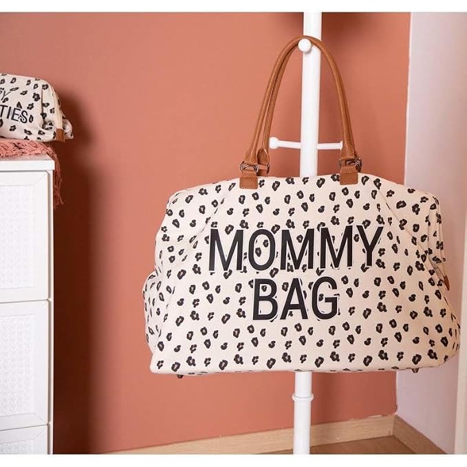 Childhome The Original Mommy Baby Travel Bag, Large Baby Diaper Bag, Hospital Bag, Tote Bag, Pregnancy Must Haves (Canvas Leopard)