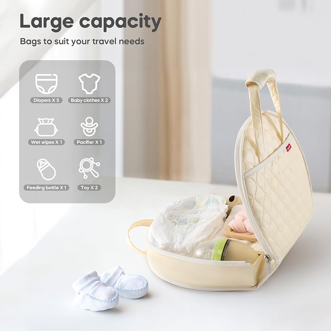 Portable Waterproof Leather Diaper Changing Pad Compact for Travel Diaper Bag, Easy Clean, Newborn Baby, Beige