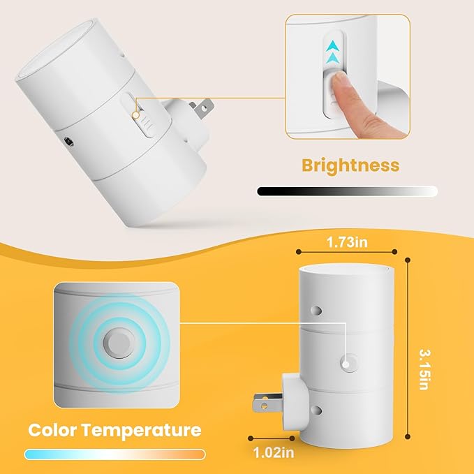 VOLISUN Night Lights Plug into Wall, Dimmable LED Nightlight with Dusk to Dawn Light Sensor, 0-100LM Adjustable Brightness, 3 Color Temperatures, Smaller Plug White 4 Pack for Hallway,Bedroom,Bathroom