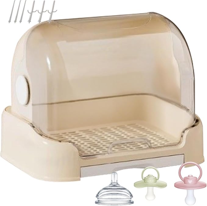 Kid Bottle Storage Box,Kid Bottle Drying Rack with Cover with Lid and Detachable Drain Tray, with 6 Drain Support Racks, for Various Daily Necessities for Kids