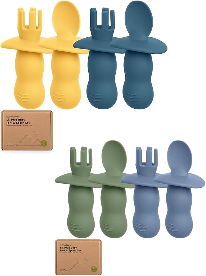 Keababies 4-Pack Silicone Baby Spoons and Forks Set - Baby Spoon Self Feeding, BLW Baby Utensils 6-12 Months, Baby Led Weaning Feeding Spoon,Teething Infant Baby First Food Training Pre Spoon