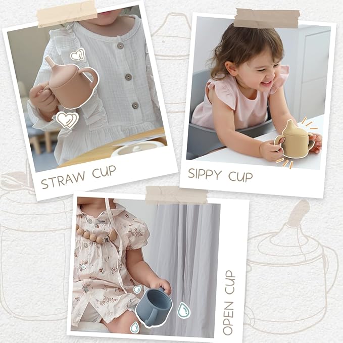 Moonkie Baby Straw Cup & Silicone Sippy Cup Set | 3-Stage Toddler Training Cup, BPA-Free, Drop-Proof, 5oz & 4oz Cups | Ideal for Baby Led Weaning, 6 Months+ | Spill-Proof, Food-Grade Silicone, 2-Pack
