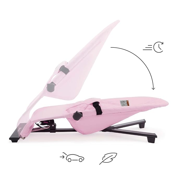 Kinderkraft Mimi Portable Baby Bouncer, Safe and Ergonomic Bouncer Seat with Spine Support and an Additional Play Bar for Babies 0-6 Months, Pink