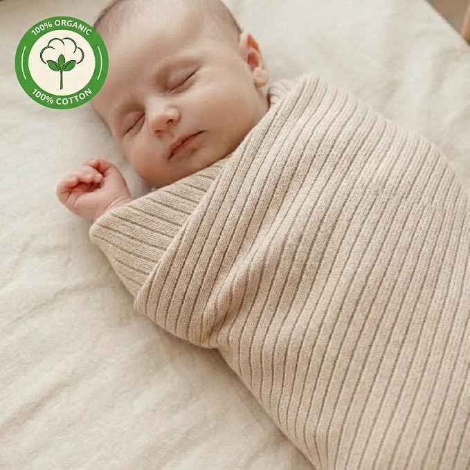 100% Organic Cotton Knit Receiving Baby Girl Blanket for Newborns - Soft, Breathable Swaddle Blanket for Crib & Stroller - Nursery Gift 2-Pack (Fog and Blush)