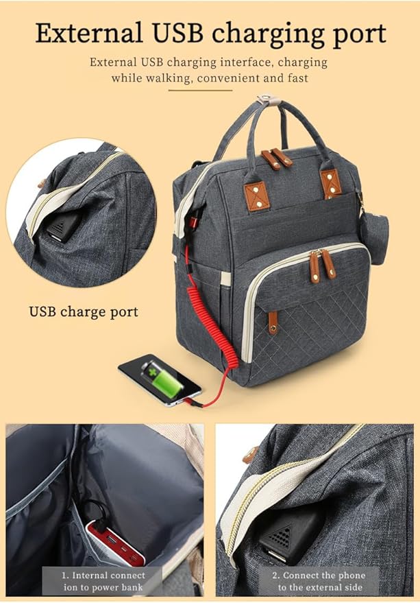 Diaper Bag Backpack, Multifunctional Travel Baby Bag with Changing Pad, Insulated Bottle Holders, Pacifier Case & Stroller Straps, Large Capacity Water Resistant, Unisex (Light Gary)