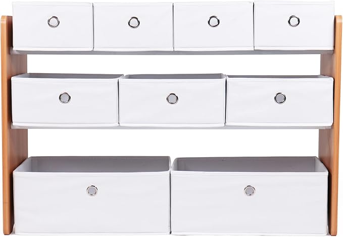 Humble Crew Toy Storage Organizer with 9 Removable Fabric Bins, Natural/White ??Premium Playroom Toy Organizer for Toddlers Ideal for Kids' Rooms, Playrooms, and Nurseries - Modern Toy Bins for Kids