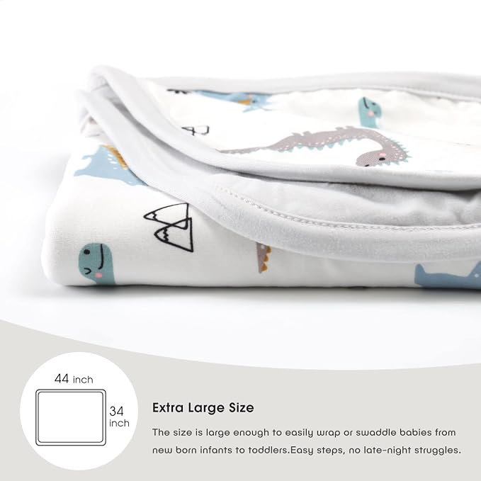 GRSSDER Baby Blankets Super Soft Jersey Knit Swaddle Blanket for Baby Girls and Boys, Double Layer Receiving Blankets 34 x 44 Inches Extra Large for Baby Swaddling, Happy Dinosaur