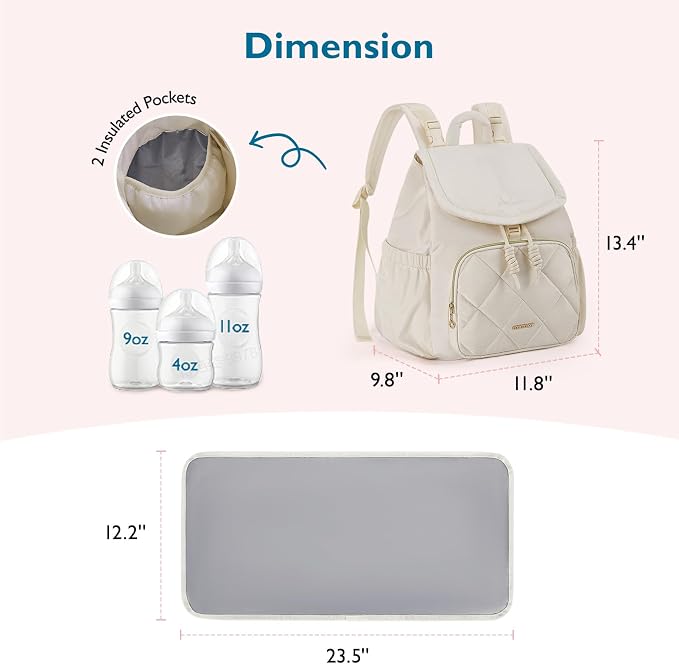 mommore Diaper Bag Backpack, Small Diaper Backpack for Travel, Drawstring Puffer Diaper Bag, Lightweight Quilted Baby Bag with Stroller Straps, Changing Pad