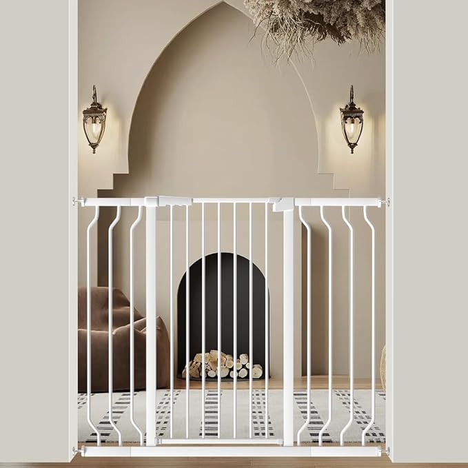 WAOWAO Extra Tall 40.55" Baby Gate 29.92-46.85" Wide Pressure Mounted Walk Through Swing Auto Close Safety White Metal Toddler Child Dog Pet for Indoor Stairs,Doorways,Kitche