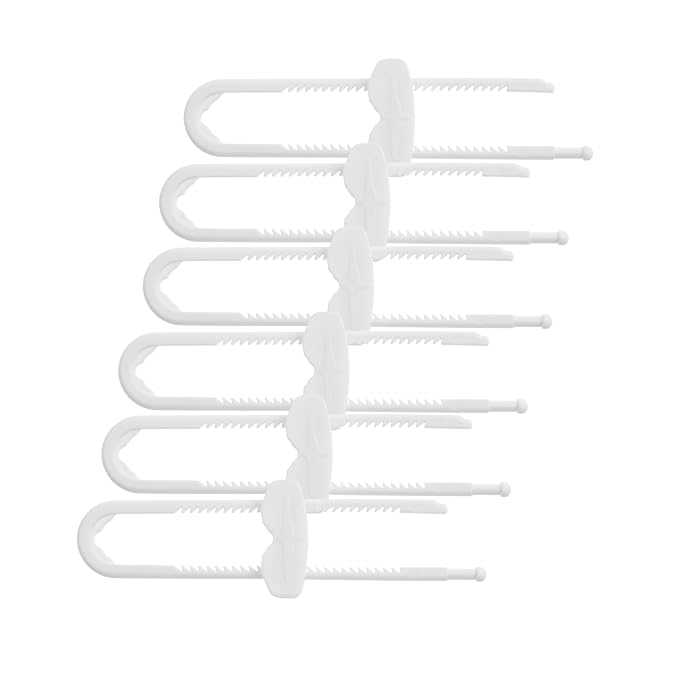 Dreambaby Sliding Cabinet Locks - Child Proof Cabinet Latches - For Kitchen, Bathroom Storage Doors Handles & Knobs - Suitable for Round & D-Shaped Handles - 6 Pack - White - Model L715