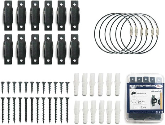 Anchors (12 Pack) Furniture Straps for Baby Proofing, Furniture Wall Anchors Metal 400 LB Falling Furniture Safety Prevention Straps Kids Toddler,Furniture Straps Anchors Earthquake Resistant.(Black)